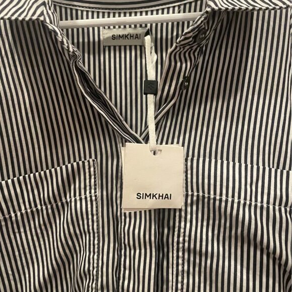 NWT Simkhai Cris Shirt Mini Dress in Midnight Navy Stripe Size Small - Picture 5 of 9